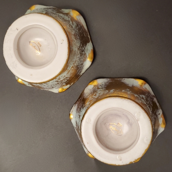 1950's Stangl Antique Gold Light Blue Pair Candle Holders Candle Bowls EUC #5069 - Picture 4 of 8